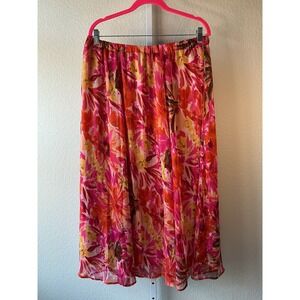 Chadwicks of Boston Womens XL Floral Chiffon‎ Midi Skirt Lined Elastic